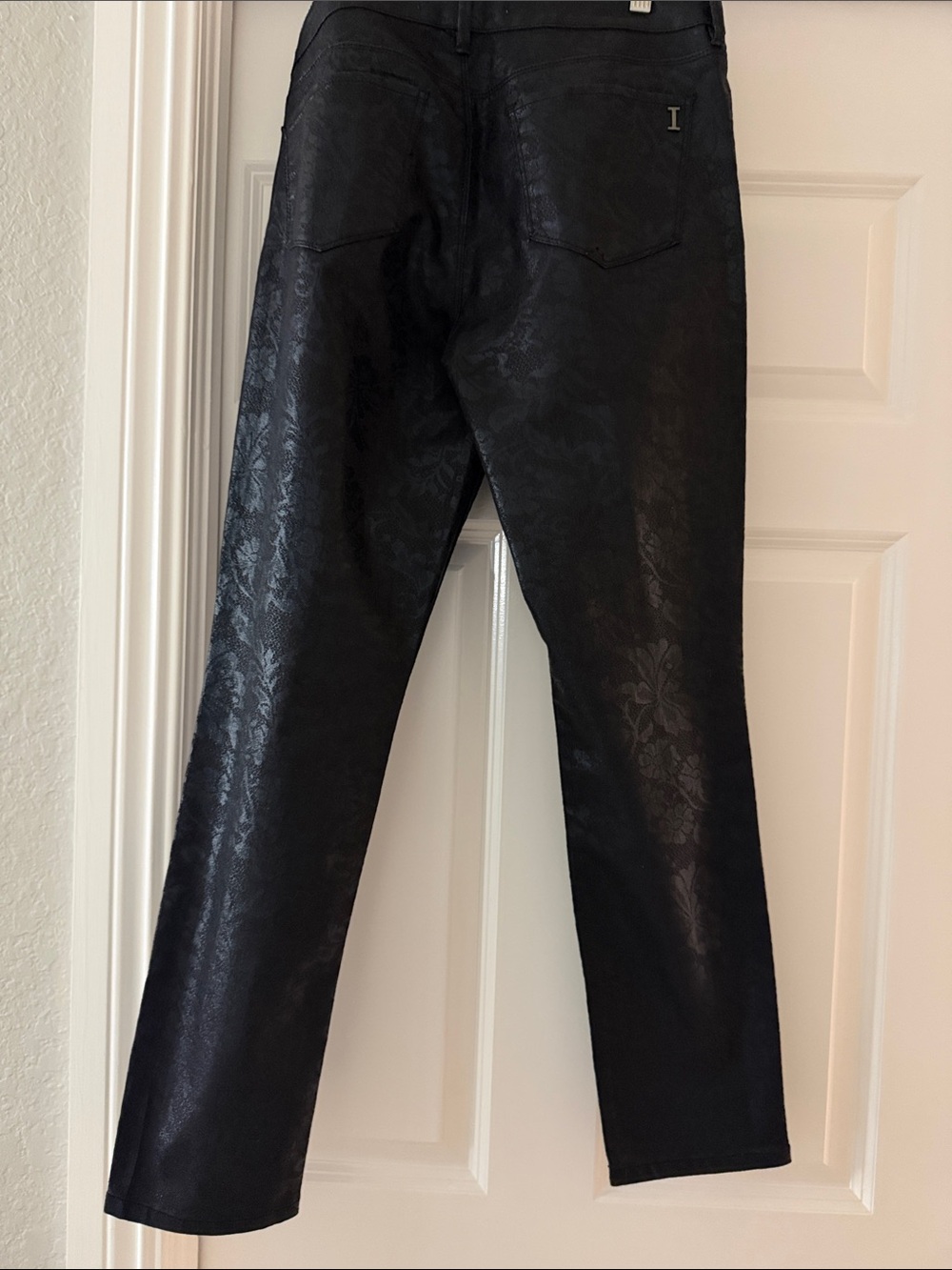 Isaac Mizrahi Black Floral-Embossed Slim Straight Jeans